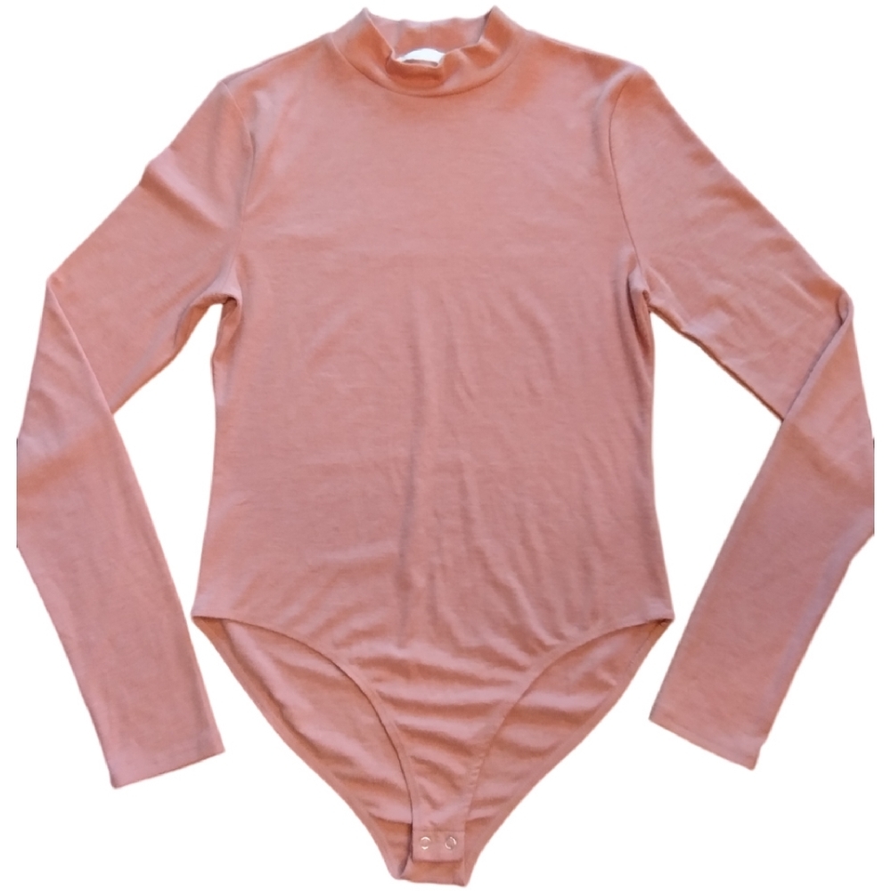 Double Zero Long sleeve Mock Neck Bodysuit, Size Large, Soft Pink color